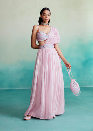 The Right Cut-Orchid Pink Bloomsy Skirt And Sari-INDIASPOPUP.COM