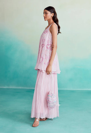 The Right Cut-Pink Rosette Kurta And Sharara-INDIASPOPUP.COM