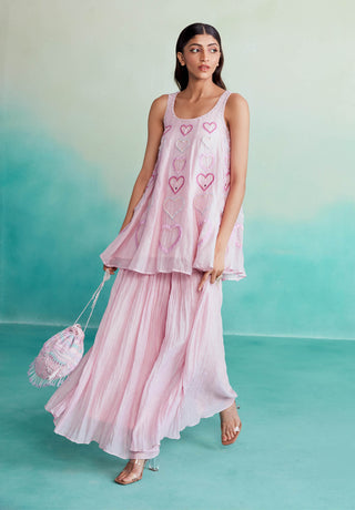 The Right Cut-Pink Rosette Kurta And Sharara-INDIASPOPUP.COM