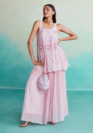 The Right Cut-Pink Rosette Kurta And Sharara-INDIASPOPUP.COM