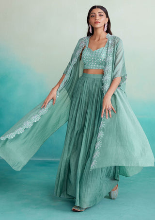 The Right Cut-Zephyr Green Jacket And Sharara Set-INDIASPOPUP.COM