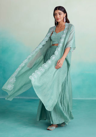 The Right Cut-Zephyr Green Jacket And Sharara Set-INDIASPOPUP.COM