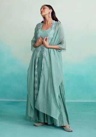 The Right Cut-Zephyr Green Jacket And Sharara Set-INDIASPOPUP.COM