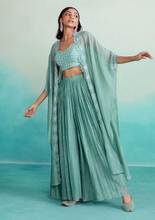 The Right Cut-Zephyr Green Jacket And Sharara Set-INDIASPOPUP.COM