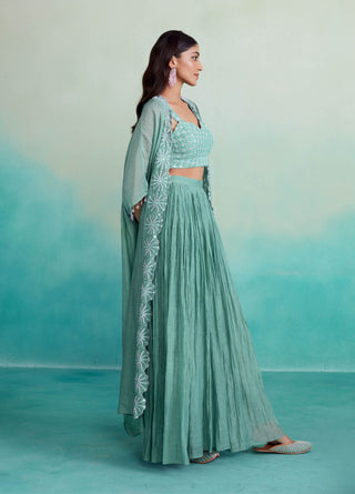 The Right Cut-Zephyr Green Jacket And Sharara Set-INDIASPOPUP.COM