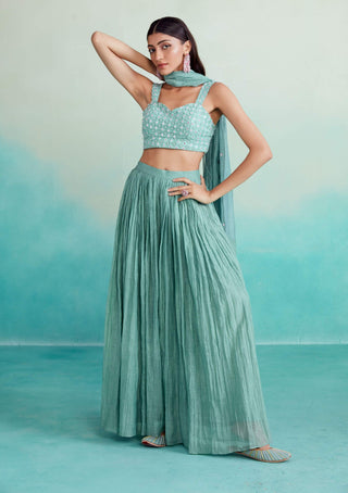 The Right Cut-Spearmint Pleated Sharara Set-INDIASPOPUP.COM