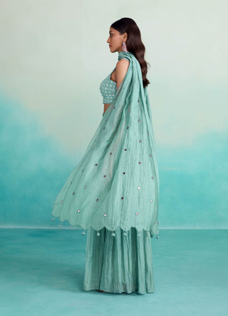 The Right Cut-Spearmint Pleated Sharara Set-INDIASPOPUP.COM