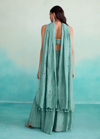 The Right Cut-Spearmint Pleated Sharara Set-INDIASPOPUP.COM