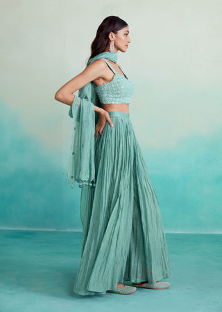 The Right Cut-Spearmint Pleated Sharara Set-INDIASPOPUP.COM