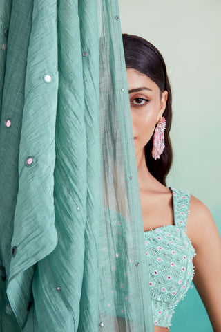 The Right Cut-Spearmint Pleated Sharara Set-INDIASPOPUP.COM