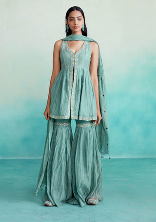The Right Cut-Aquamarine Kurta And Sharara Set-INDIASPOPUP.COM