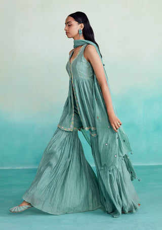 The Right Cut-Aquamarine Kurta And Sharara Set-INDIASPOPUP.COM