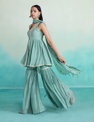 The Right Cut-Aquamarine Kurta And Sharara Set-INDIASPOPUP.COM