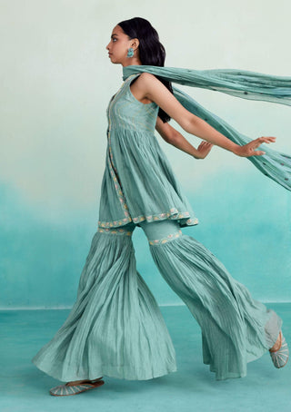 The Right Cut-Aquamarine Kurta And Sharara Set-INDIASPOPUP.COM