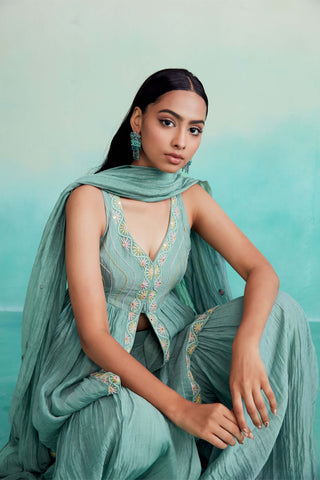 The Right Cut-Aquamarine Kurta And Sharara Set-INDIASPOPUP.COM