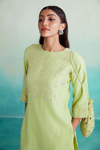 The Right Cut-Lime Citrina Kurta And Pants-INDIASPOPUP.COM