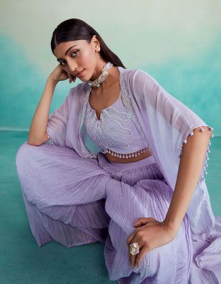 The Right Cut-Lavender Serenity Jacket And Sharara Set-INDIASPOPUP.COM