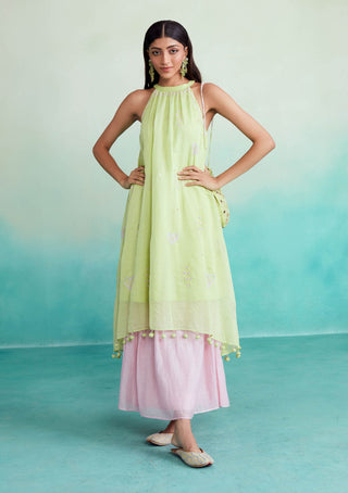 The Right Cut-Lime And Pink Kurta And Skirt-INDIASPOPUP.COM