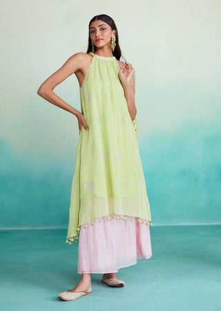 The Right Cut-Lime And Pink Kurta And Skirt-INDIASPOPUP.COM
