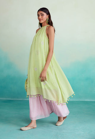The Right Cut-Lime And Pink Kurta And Skirt-INDIASPOPUP.COM