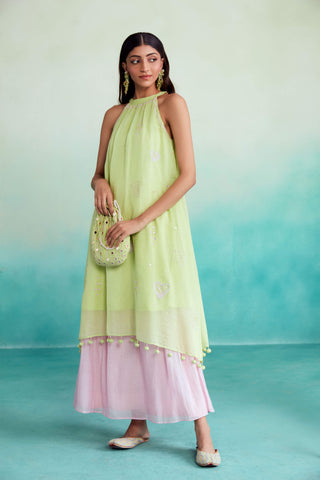 The Right Cut-Lime And Pink Kurta And Skirt-INDIASPOPUP.COM