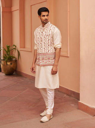 Chhavvi Aggarwal Men-Ivory Kurta Set And Printed Bundi-INDIASPOPUP.COM