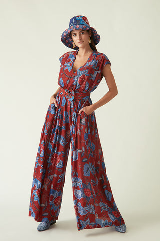 Payal Pratap-Bali Red Printed Jumpsuit With Belt-INDIASPOPUP.COM