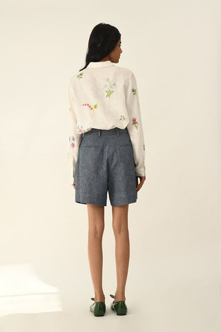 Uniflora denim pleated shorts