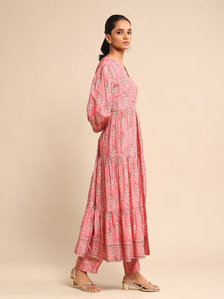 Ritu Kumar-Pink Printed Viscose Kurta And Palazzo-INDIASPOPUP.COM