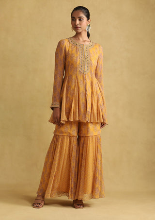 Ritu Kumar-Yellow Embroidered Kurta And Sharara-INDIASPOPUP.COM