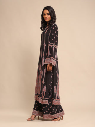Ritu Kumar-Black Printed Crepe Kurta And Palazzo-INDIASPOPUP.COM