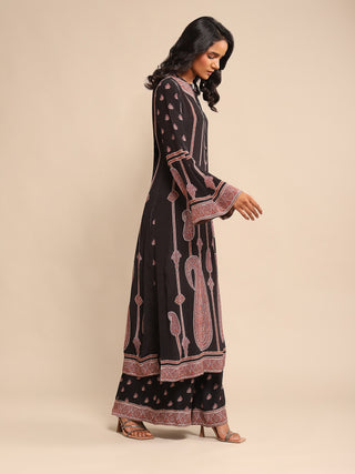 Ritu Kumar-Black Printed Crepe Kurta And Palazzo-INDIASPOPUP.COM