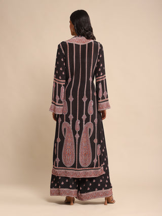 Ritu Kumar-Black Printed Crepe Kurta And Palazzo-INDIASPOPUP.COM