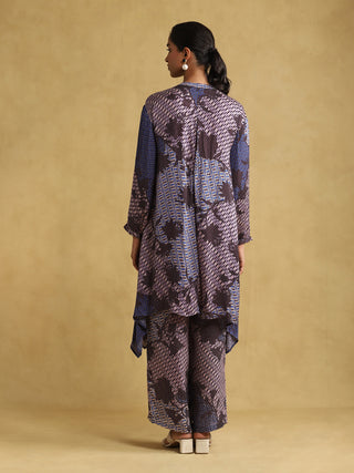 Ritu Kumar-Blue Print Asymmetric Kurta And Palazzo-INDIASPOPUP.COM