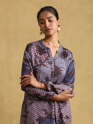 Ritu Kumar-Blue Print Asymmetric Kurta And Palazzo-INDIASPOPUP.COM