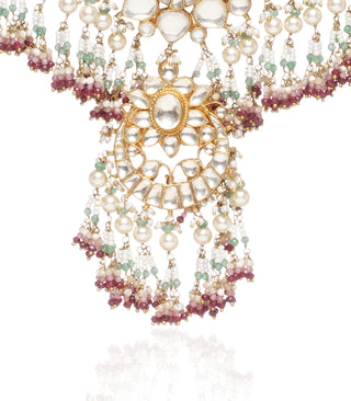 Divya red and green kundan necklace set