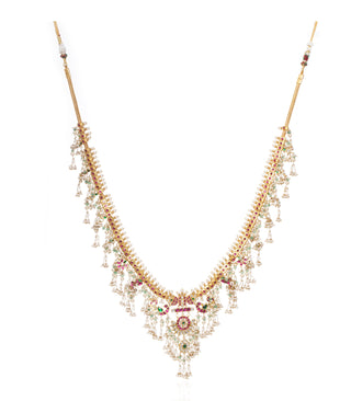 Bhavini red and green kundan long necklace set