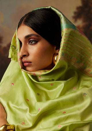 Ekaya-Green Silk Sari And Unstitched Blouse-INDIASPOPUP.COM
