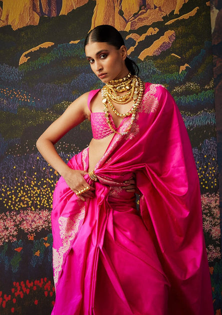 Pink Embroidered Nylon Sarees With Unstitched Blouse Piece