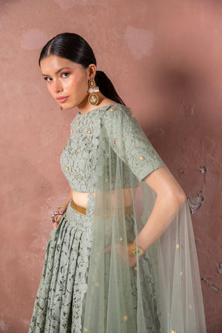 Sage Green Pleated Skirt Set by The Little Black Bow available on Indiaspopup