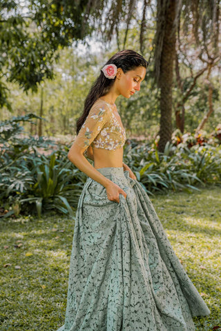 Sage Floral Skirt And Blouse by The Little Black Bow available on Indiaspopup