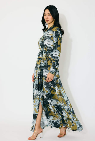 Gold, gray and black toile shirt dress