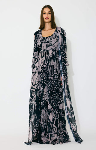 Dark blue and dark peach floral wrap dress