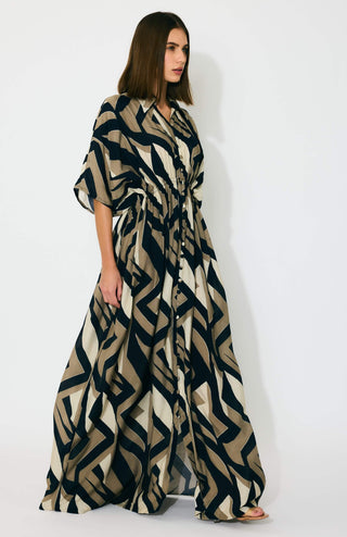 Gold, black and white pattern kaftan dress