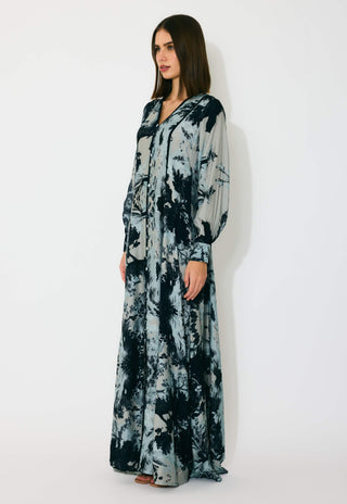 Blue and black toile print dress