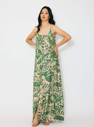 Peach and green sleeveless long dress