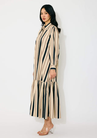 Cream and dark green stripe shirt dress
