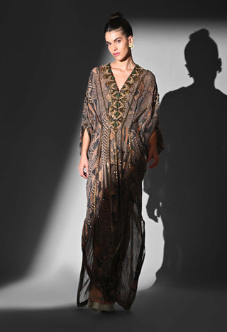 Brown geometric print kaftan