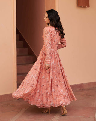 Chhavvi Aggarwal-Peach Printed Kurta And Pants-INDIASPOPUP.COM