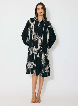 Black and beige floral shirt dress